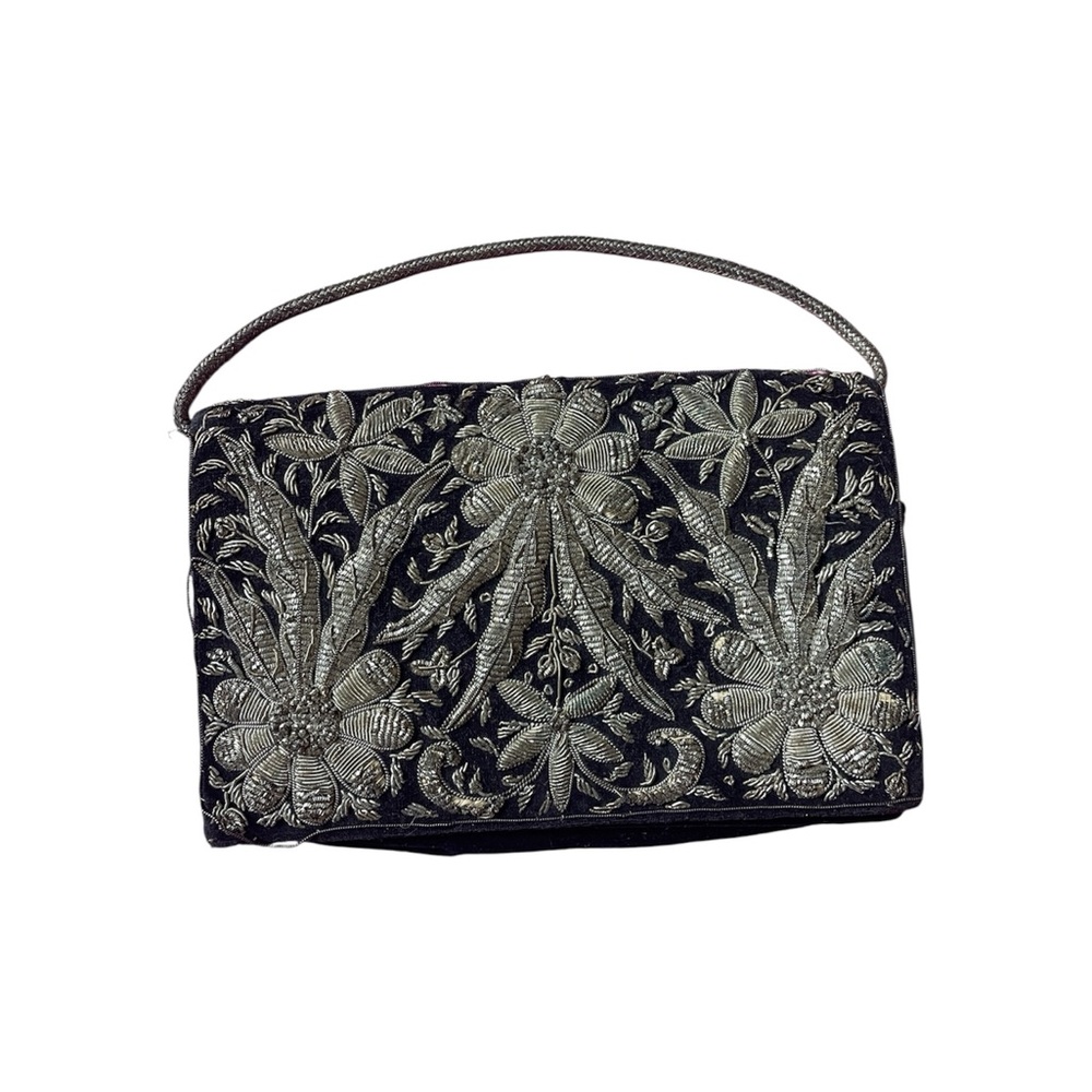 Vintage America Black and Silver Clutch with Intricate Patterns